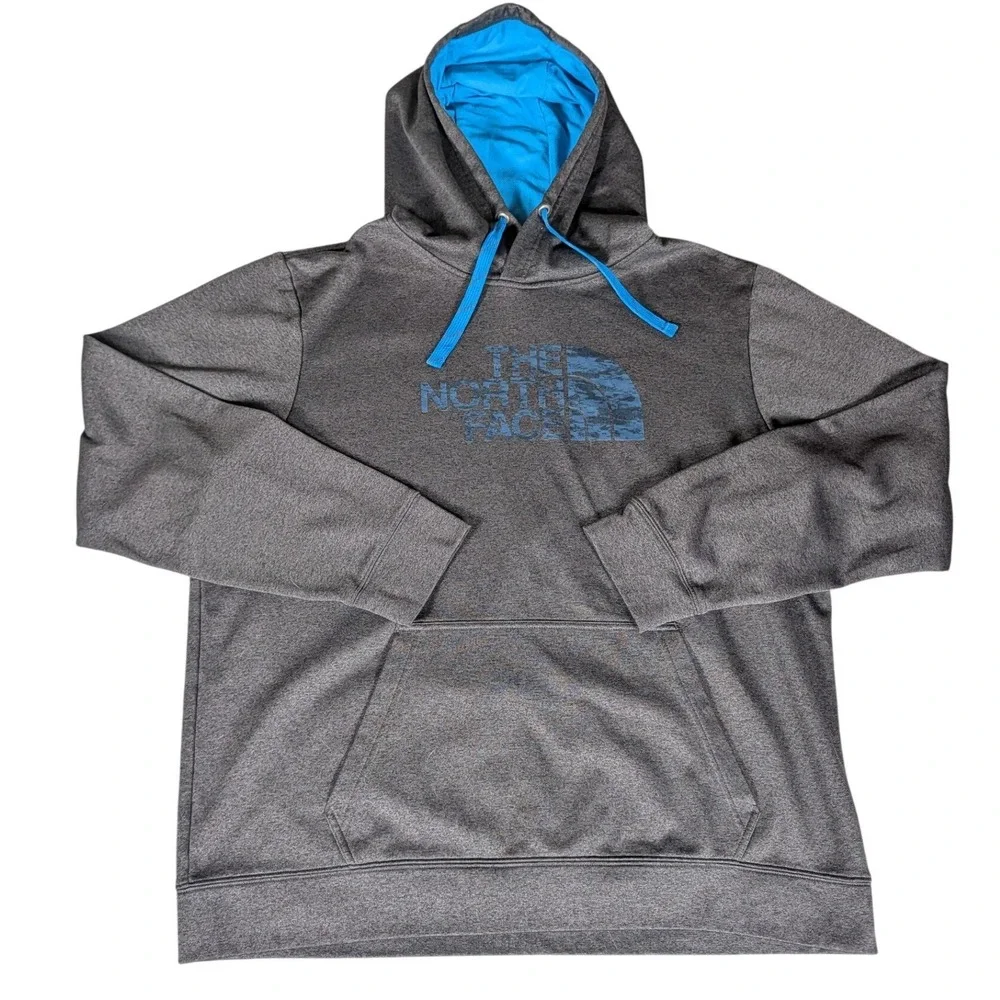 The North Face Mens Hoodie Charcoal Gray Blue Camo Logo Pullover‎ XL 5051